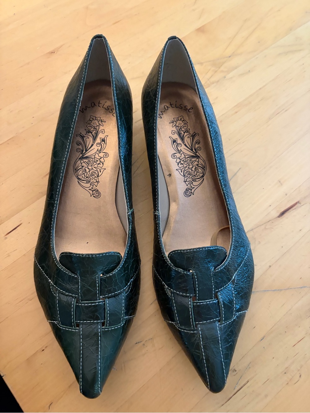 Matisse Emerald Green Pointed Toe Kitten Heels